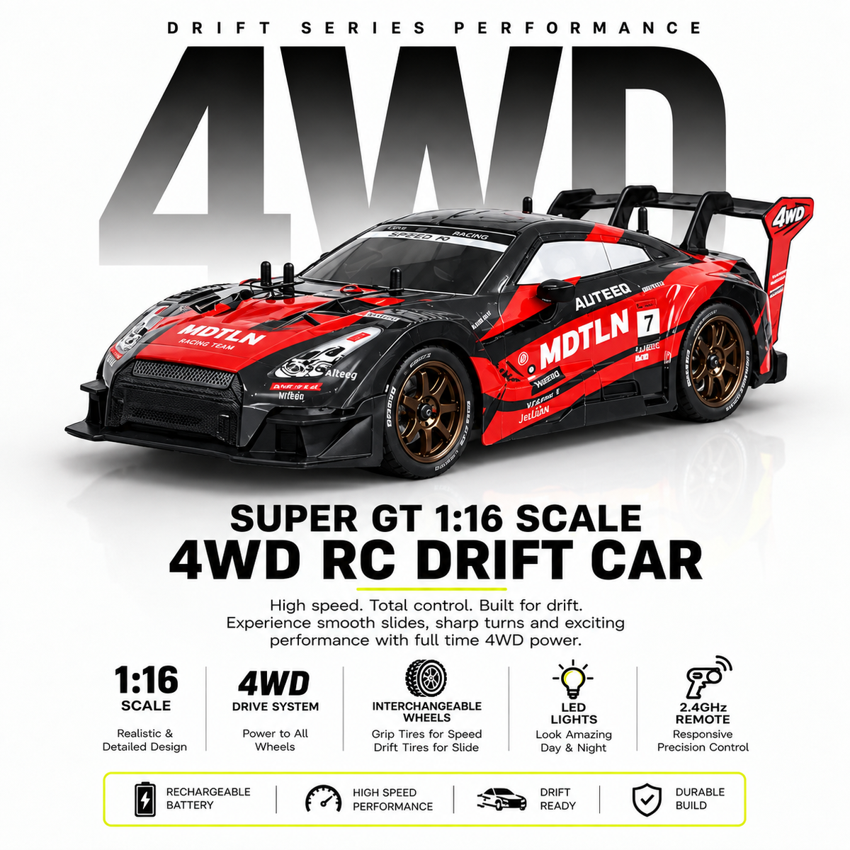Super GT 1:16 Scale High-Speed RC Drift Car