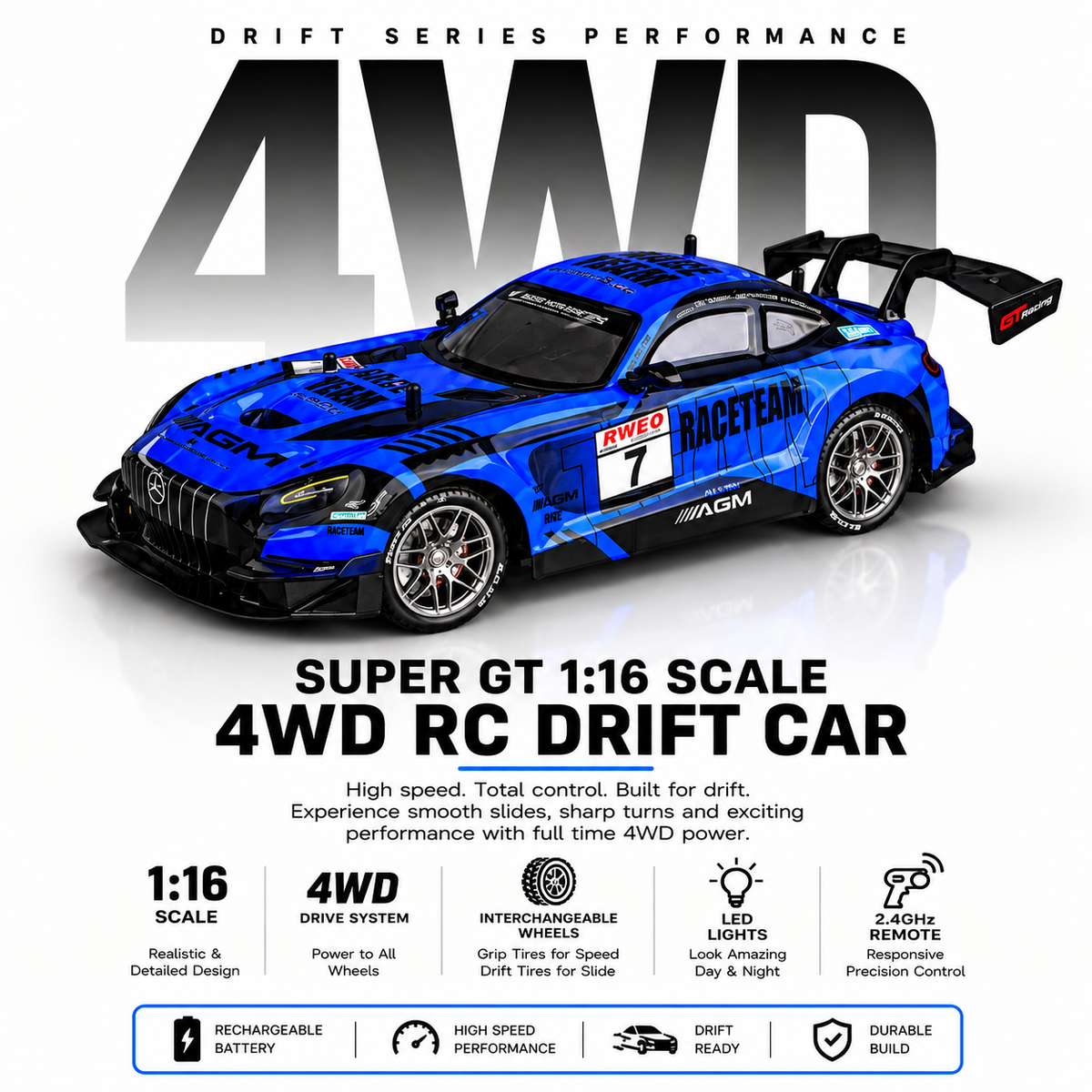 Super GT 1:16 Scale High-Speed RC Drift Car